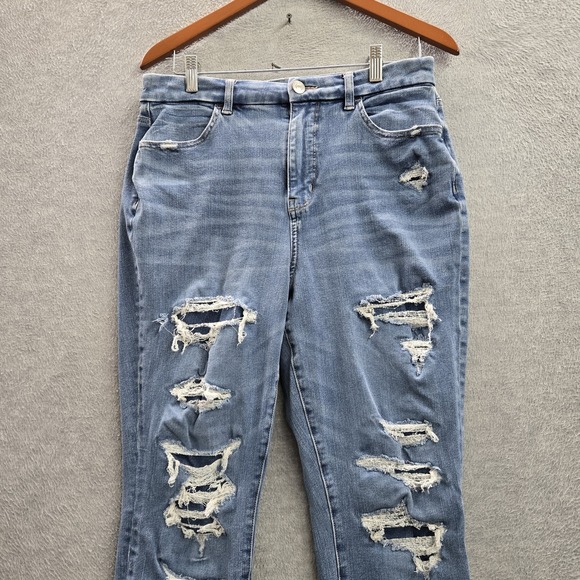 American Eagle Women Jeans 12 Blue Denim Hi Rise Jeggings Distressed 28" Inseam - Picture 7 of 13